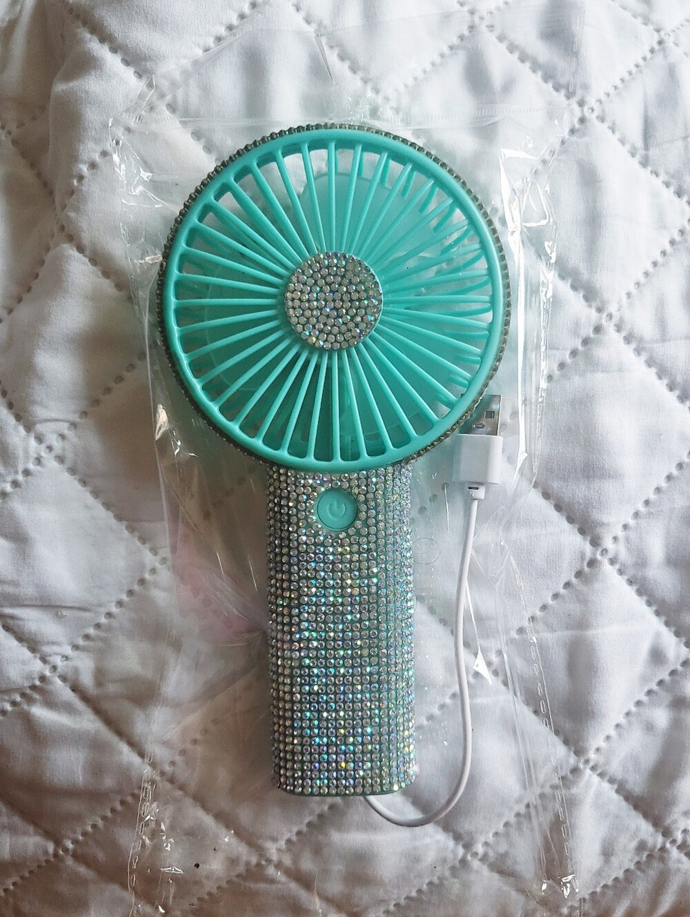 Handheld Fan with Rhinestone Handle